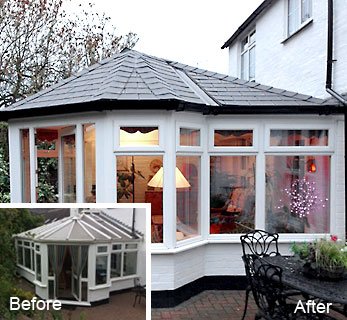 Tiled Conservatory Roof Replacement Derby - Before and After