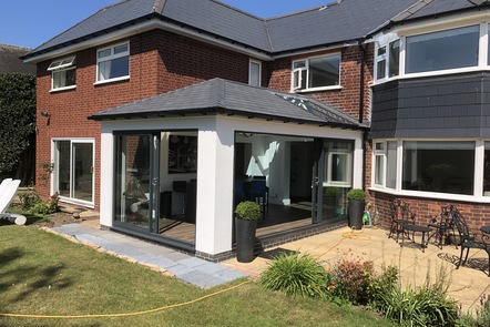 Sky Vista Garden Room with skylights and sliding doors Sky Vista Garden Room with skylights and sliding doors, designed and built by Abbey & Burton Glass in the Derby and Burton areas.